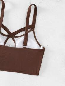 Rib Cut-out Underwire Bikini Top - Chocolate Brown - View 3