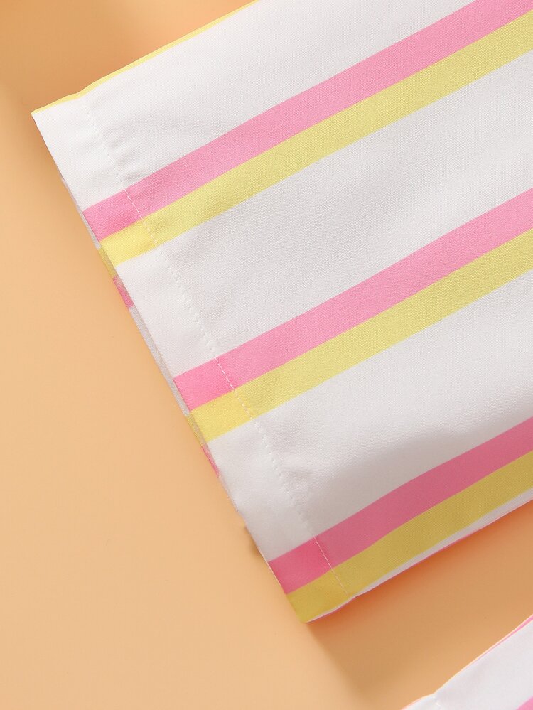 Toddler Girls Striped Print Ruffle Hem Cami Top & Belted Trousers - Multicolor - View 4