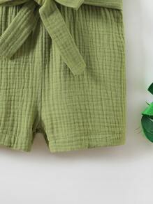Toddler Girls Button Front Belted Romper - Green - View 4