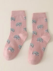 Elephant Pattern Crew Socks - Multicolor - View 1