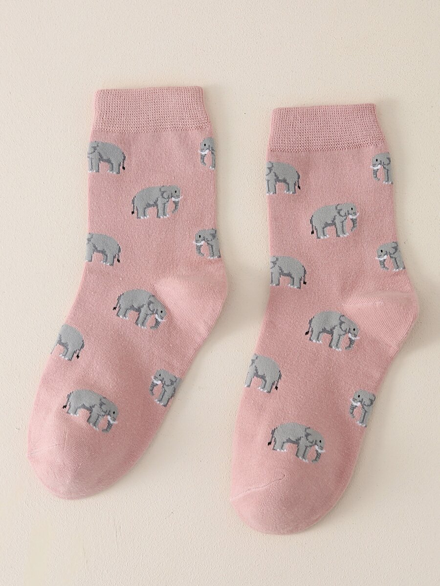 Elephant Pattern Crew Socks - Multicolor - View 1