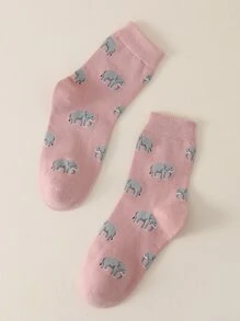 Elephant Pattern Crew Socks - Multicolor - View 2