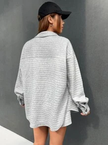 SHEIN EZwear Letter Patched Drop Shoulder Jacket & Shorts - Light Grey - View 4