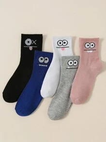 5雙男士卡通圖案中筒襪 - 彩色 - 查看 1