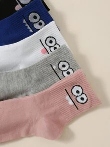 5雙男士卡通圖案中筒襪 - 彩色 - 查看 3