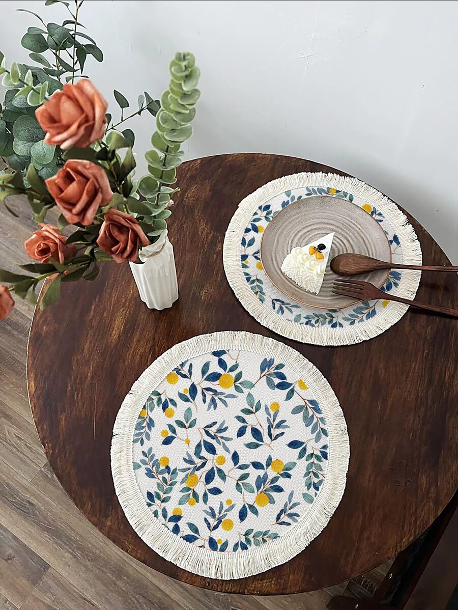 1pc Plant Pattern Fringe Trim Placemat
