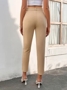 SHEIN Privé Double Button Belted Trousers - Apricot - View 3