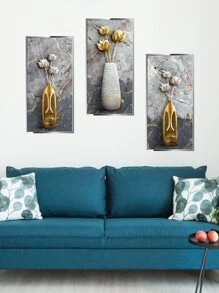 3pcs Floral Pattern Wall Sticker, Modern PVC Wall Art Decal For Home Decor, Stickers, Wall Decal, Vinyl Decal For Home Decorations, Spring Decoration Items Refresh Your Home, Festival Decoration Stickers Gifts Birthday Graduation - Multicolor - View 6