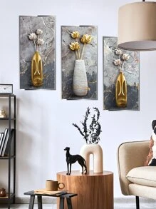 3pcs Floral Pattern Wall Sticker, Modern PVC Wall Art Decal For Home Decor, Stickers, Wall Decal, Vinyl Decal For Home Decorations, Spring Decoration Items Refresh Your Home, Festival Decoration Stickers Gifts Birthday Graduation - Multicolor - View 8