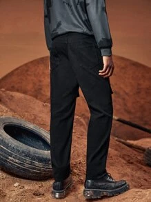 ROMWE MEN Guys Splash Ink Flap Pocket Jeans - Black - View 2