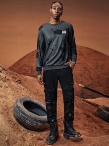 ROMWE MEN Guys Splash Ink Flap Pocket Jeans - Black - View 4