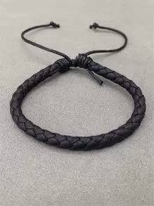 男士極簡編織手鏈PU皮革黑色