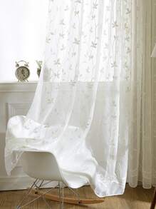 植物刺繡單面板透明窗簾極簡主義滌綸濾光家居透明窗簾 - 白色 - 查看 2