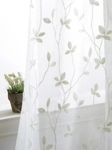 植物刺繡單面板透明窗簾極簡主義滌綸濾光家居透明窗簾 - 白色 - 查看 6
