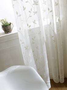 植物刺繡單面板透明窗簾極簡主義滌綸濾光家居透明窗簾 - 白色 - 查看 7