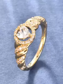 1入組魅力四射方晶鋯石愛心裝飾戒指適用於女士適合婚禮派對 - 金黃色 - 查看 1