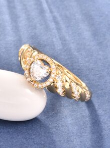 1入組魅力四射方晶鋯石愛心裝飾戒指適用於女士適合婚禮派對 - 金黃色 - 查看 3