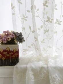 植物刺繡單面板透明窗簾極簡主義滌綸濾光家居透明窗簾 - 白色 - 查看 4