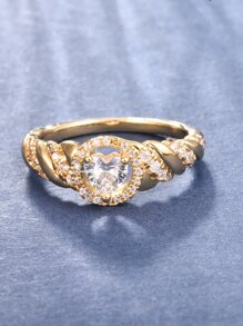 1入組魅力四射方晶鋯石愛心裝飾戒指適用於女士適合婚禮派對 - 金黃色 - 查看 2