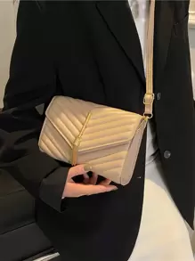 Chevron Tassel Decor Flap Square Bag - Apricot - View 2