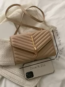 Chevron Tassel Decor Flap Square Bag - Apricot - View 5