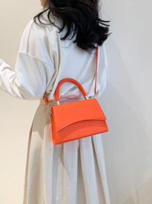 熒光橙鱷魚壓紋翻蓋方包 - 橘色 - 查看 3