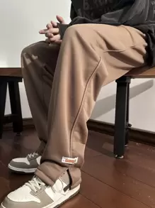 Manfinity Hypemode Loose Fit Men's Letter Patched Detail Drawstring Waist Sweatpants - Brown - View 1