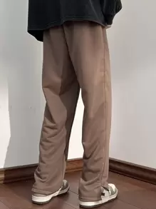 Manfinity Hypemode Loose Fit Men's Letter Patched Detail Drawstring Waist Sweatpants - Brown - View 2