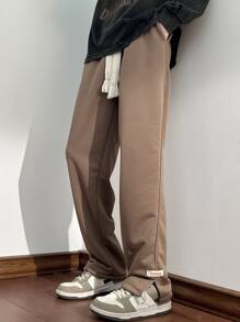 Manfinity Hypemode Loose Fit Men's Letter Patched Detail Drawstring Waist Sweatpants - Brown - View 3