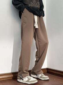 Manfinity Hypemode Loose Fit Men's Letter Patched Detail Drawstring Waist Sweatpants - Brown - View 4