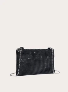 Ladies' Crossbody Square Bag With Sequins And Faux Diamonds, Metal Chain, Lightweight And Stylish, Suitable For Going Out. - Black - View 2