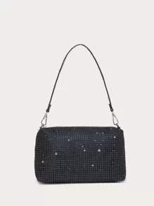 Glamorous Glitter Bling, Sequin, Luxury, Shiny Rhinestone Decor Square Bag Evening Bag, Dinner Bag Faux Pearl, Rhinestone For Party Girl, Woman, Bride Perfect For Party, Wedding, Prom, Dinner/Banquet - Black - View 1