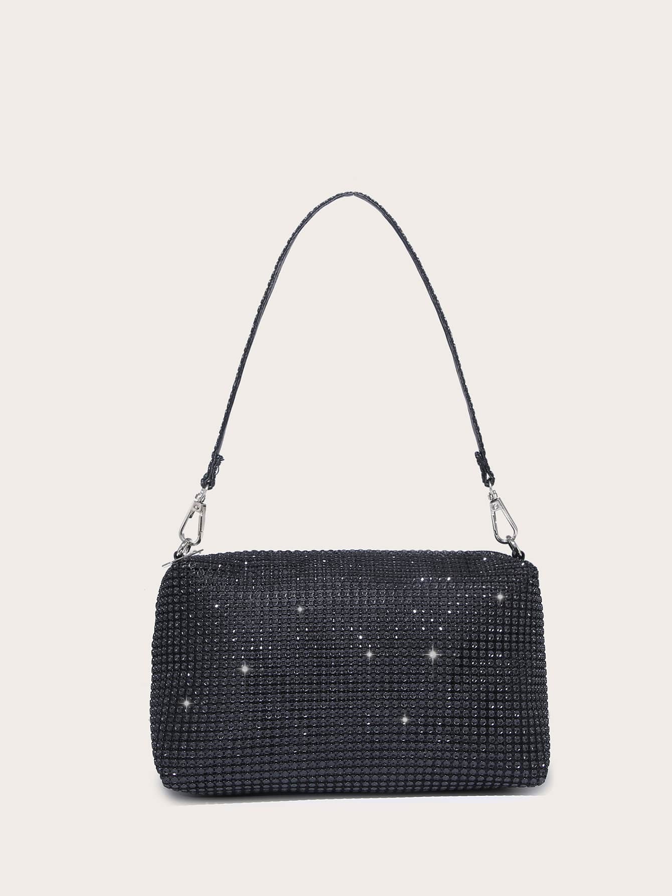 Glamorous Glitter Bling, Sequin, Luxury, Shiny Rhinestone Decor Square Bag Evening Bag, Dinner Bag Faux Pearl, Rhinestone For Party Girl, Woman, Bride Perfect For Party, Wedding, Prom, Dinner/Banquet - Black - View 1