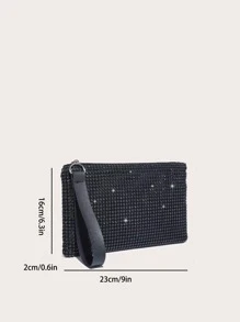 Bolso de mano de noche para damas, de forma cuadrada, con brillantes de rhinestone, ligero, simple y elegante, adecuado para salir. - Negro - Ver 6