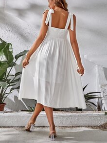 SHEIN Váy Bà bầu Thắt nút Dải chun Nút phía trước màu trơn Giải trí - trắng - Xem 2