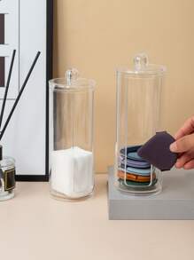 Caja de almacenamiento de almohadillas faciales de maquillaje, 1 organizador de maquillaje transparente, contenedor organizador de almohadillas faciales cosméticas, tarros de baño para almohadilla redonda, caja de almacenamiento de maquillaje - transparente - Ver 2