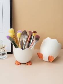化妝刷收納盒，1入組雞蛋設計化妝收納盒，塑料鉛筆收納架，筆展示架，浴室辦公桌收納盒，梳妝台和檯面，辦公室 - 白色 - 查看 3