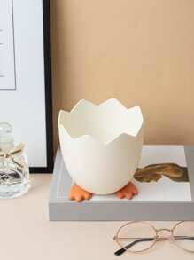 化妝刷收納盒，1入組雞蛋設計化妝收納盒，塑料鉛筆收納架，筆展示架，浴室辦公桌收納盒，梳妝台和檯面，辦公室 - 白色 - 查看 4