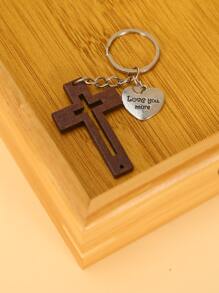 標語圖案心和十字架吊飾鑰匙圈 - 彩色 - 查看 2