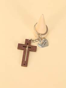 標語圖案心和十字架吊飾鑰匙圈 - 彩色 - 查看 3