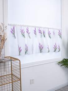 1pc Floral Embroidered Window Valance - Purple - View 1
