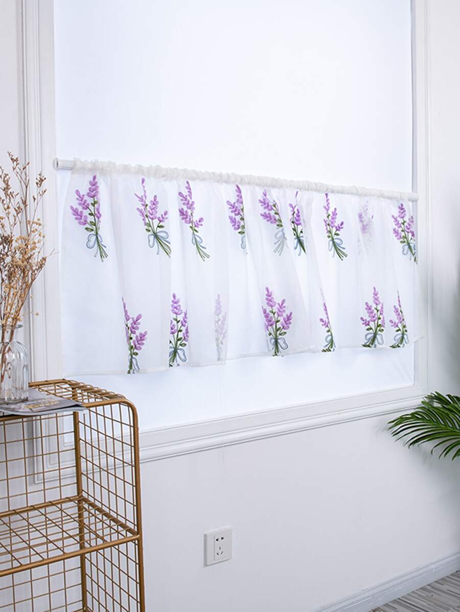 1pc Floral Embroidered Window Valance - Purple - View 1
