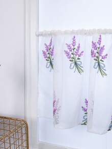 1pc Floral Embroidered Window Valance - Purple - View 5