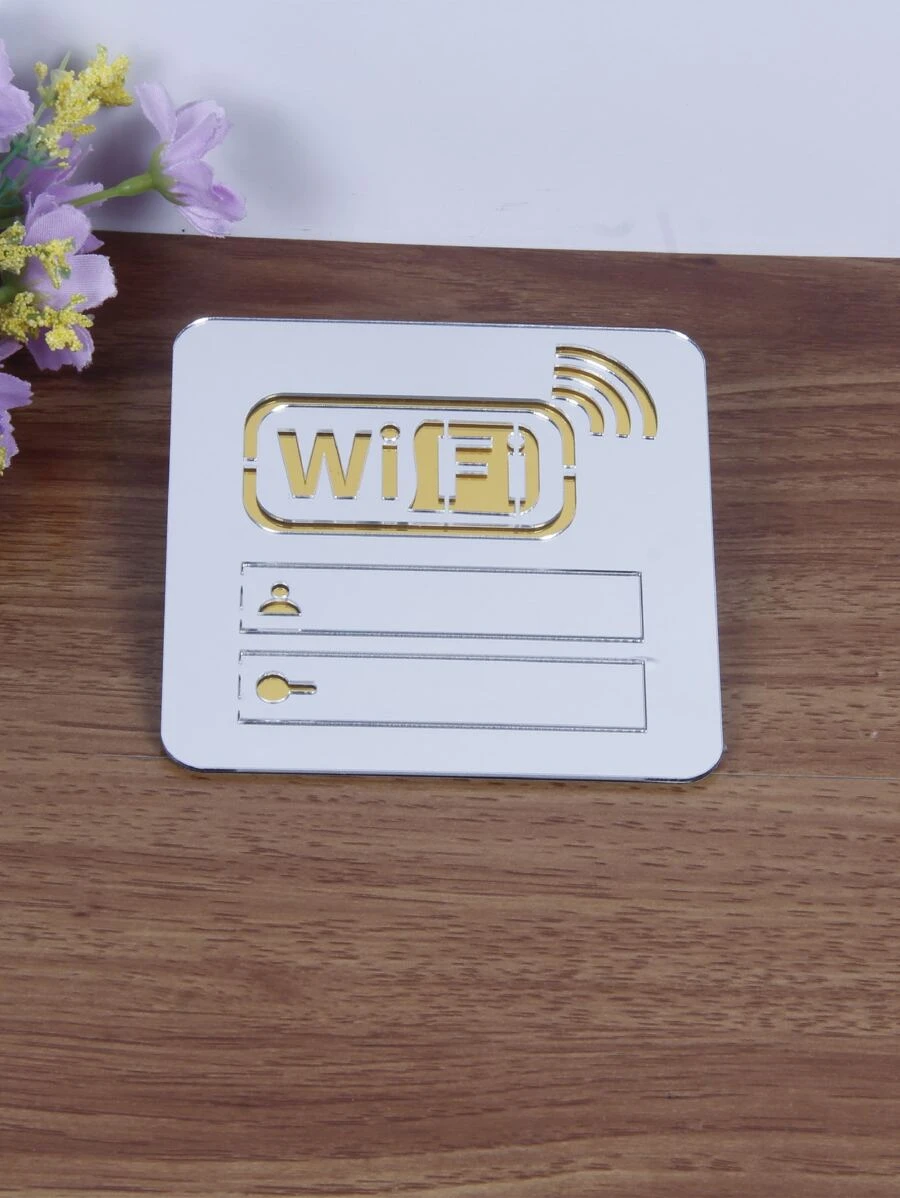 1pc WiFi Pattern Mirror Wall Sticker - Silver - View 1