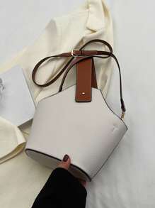 Fashionable And Versatile Handbag With Contrasting Colors, Portable And Adjustable Shoulder Strap With Metal Decoration, Crossbody Bag, Elegant, Simple Shoulder Bag, Suitable For Business Trips, Commuting, Work, Going Out, Dating, And Shopping. - White - View 6