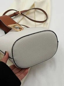 Fashionable And Versatile Handbag With Contrasting Colors, Portable And Adjustable Shoulder Strap With Metal Decoration, Crossbody Bag, Elegant, Simple Shoulder Bag, Suitable For Business Trips, Commuting, Work, Going Out, Dating, And Shopping. - White - View 8