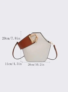 Fashionable And Versatile Handbag With Contrasting Colors, Portable And Adjustable Shoulder Strap With Metal Decoration, Crossbody Bag, Elegant, Simple Shoulder Bag, Suitable For Business Trips, Commuting, Work, Going Out, Dating, And Shopping. - White - View 5