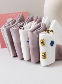 5雙條紋圖案和卡通熊圖案短襪