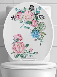 1pc Self-Adhesive PVC Toilet Lid Decal,Boho Floral Pattern Toilet Stool Commode Sticker,Stickers,Wall Decal, Vinyl Decal For Home Decorations,Spring Decoration Items Refresh Your Home,Rama Decoration Stickers Gifts Birthday Graduation - Multicolor - View 1
