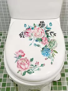 1pc Self-Adhesive PVC Toilet Lid Decal,Boho Floral Pattern Toilet Stool Commode Sticker,Stickers,Wall Decal, Vinyl Decal For Home Decorations,Spring Decoration Items Refresh Your Home,Rama Decoration Stickers Gifts Birthday Graduation - Multicolor - View 2